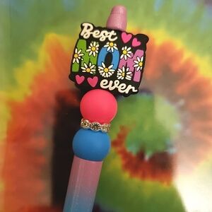 Handmade Glitter Gradient Rainbow Best Mom Ever Beaded Silicone Focal Bead Pen